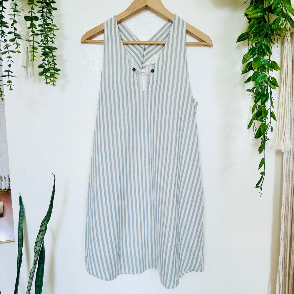 Sienna Sky Pale Blue + Cream Oxford Pinstripe Cottage Peasant Tank Shift Dress